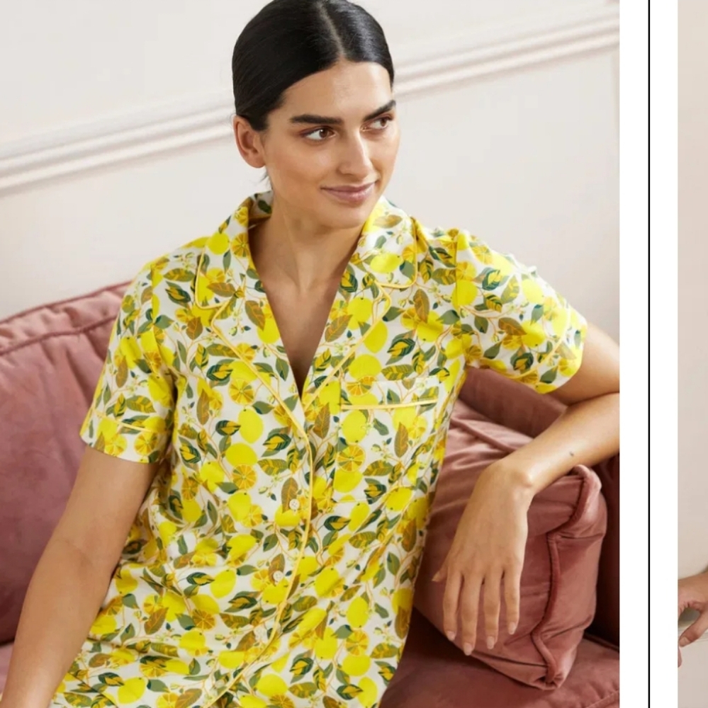 Boden Short Sleeve Pyjama Shirt - Lemon Vine 16/18 - Picture 1 of 11
